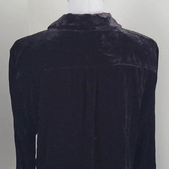 Talbots Black Velvet Button Front Shirt Sz L - Picture 6 of 10